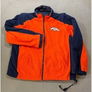 Denver Broncos Fleece Reversible Jacket Zip Up Orange Navy NFL‎ Football Adult M